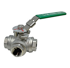 Кран шаровой трехходовой муфтовый нержавеющий тип L, PN25, Ду 15