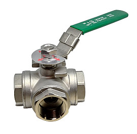 Кран шаровой трехходовой муфтовый нержавеющий тип T, PN25, Ду 15