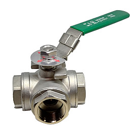 Кран шаровой трехходовой муфтовый нержавеющий тип T, PN25, Ду 15